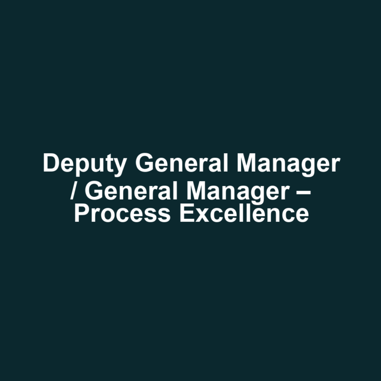 Deputy General Manager / General Manager – Process Excellence