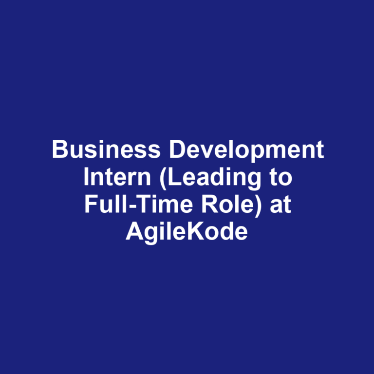 Business Development Intern (Leading to Full-Time Role) at AgileKode