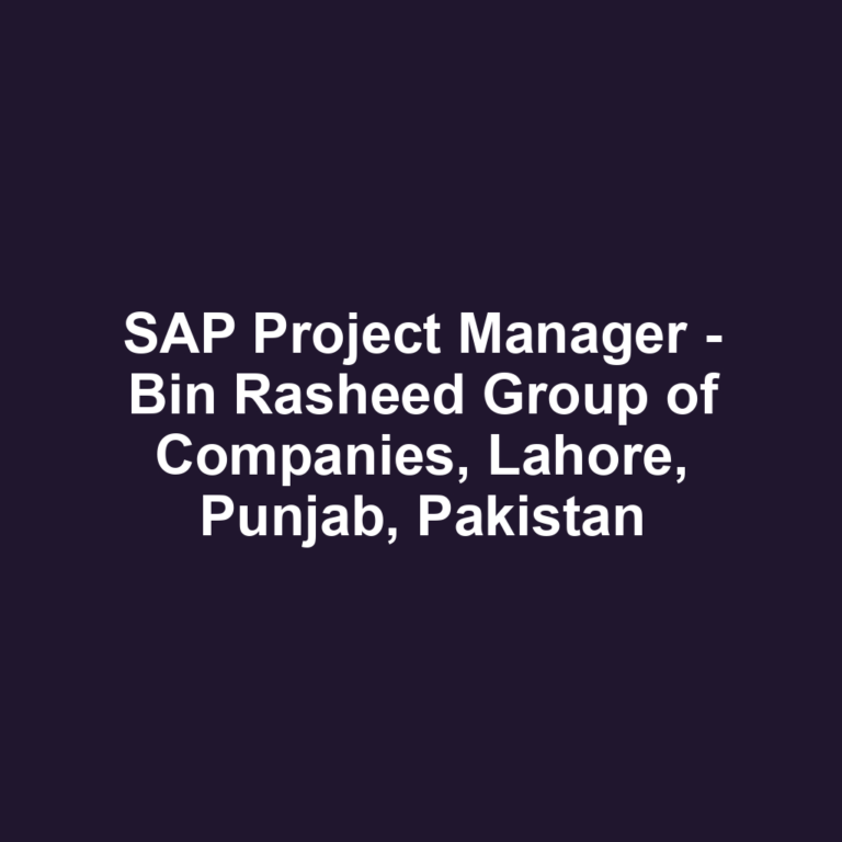 SAP Project Manager - Bin Rasheed Group of Companies, Lahore, Punjab, Pakistan
